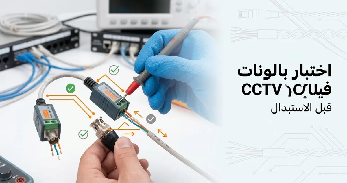 بالونات فيديو CCTV أثناء الاختبار قبل الاستبدال مع فحص الكابل والموصلات.