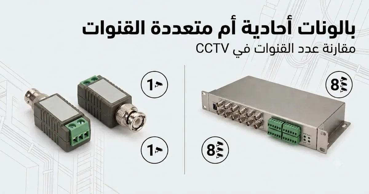 بالونات فيديو CCTV أحادية القناة ومتعددة القنوات مرتبة لمقارنة عدد القنوات.