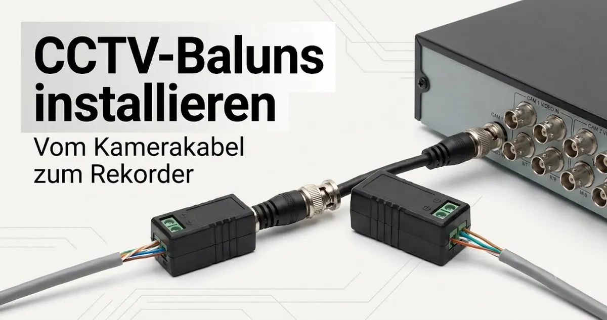 CCTV-Video-Baluns, installiert zwischen Kamerakabel und Anschlussstelle des Rekorders.