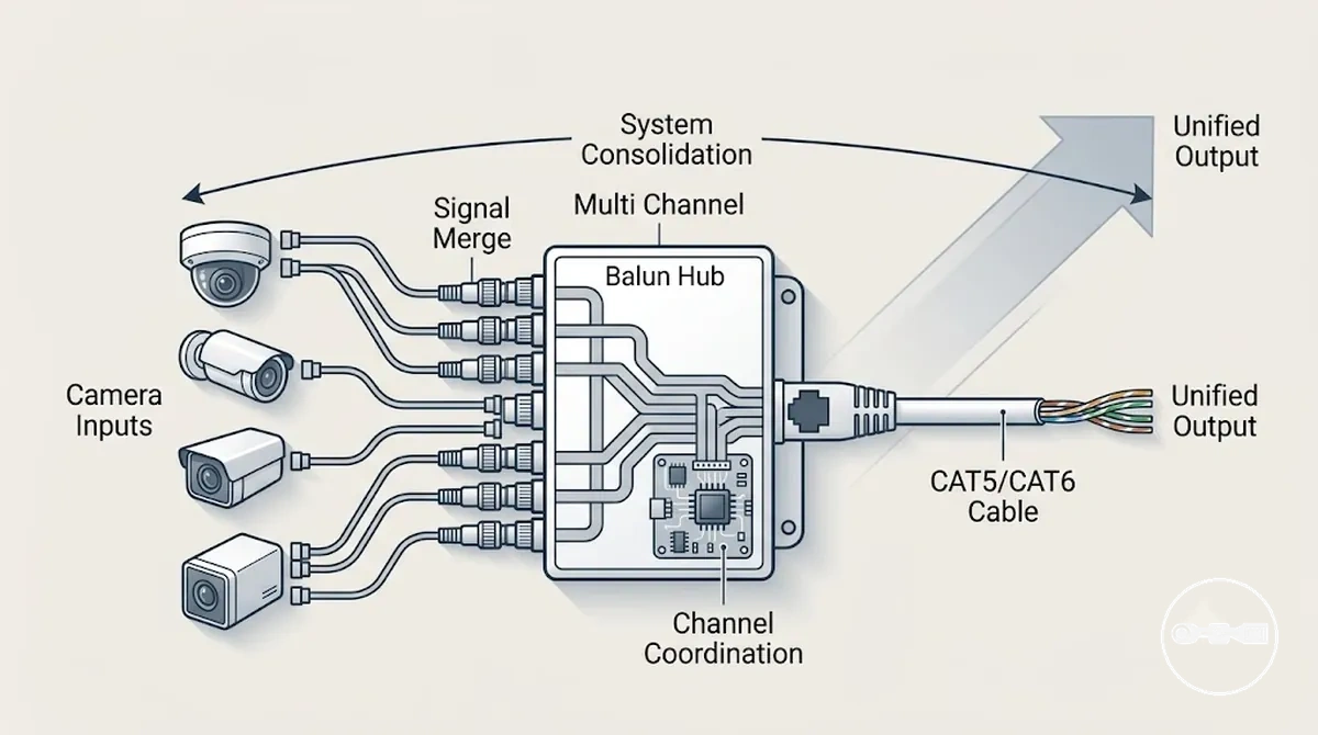 Signal conversion from CCTV camera through balun to DVR over UTP cable
