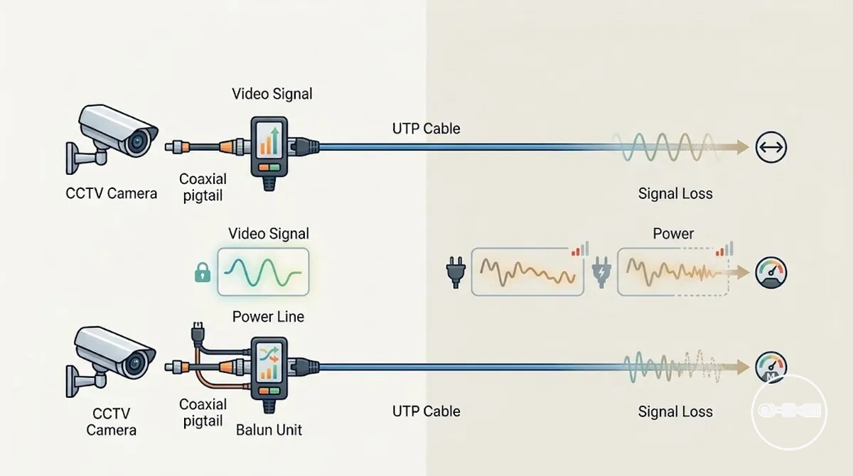 Balun CCTV transportant la vidéo et l alimentation sur un câble UTP