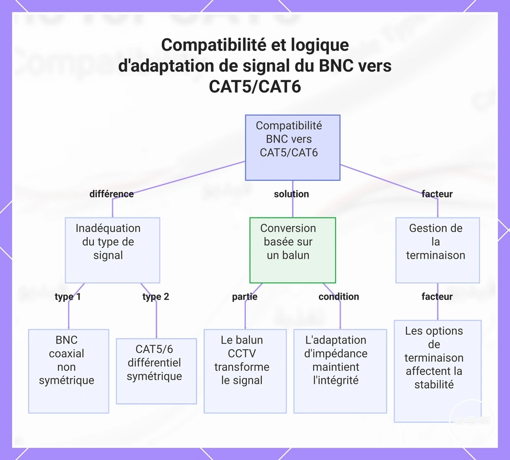 Compatibilité et logique d'adaptation de signal du BNC vers CAT5/CAT6