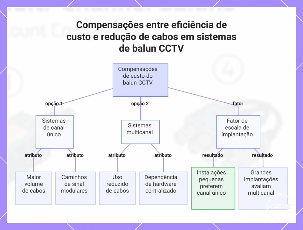 Compensações entre eficiência de custo e redução de cabos em sistemas de balun CCTV