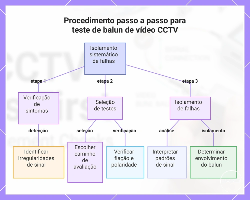 Procedimento passo a passo para teste de balun de vídeo CCTV