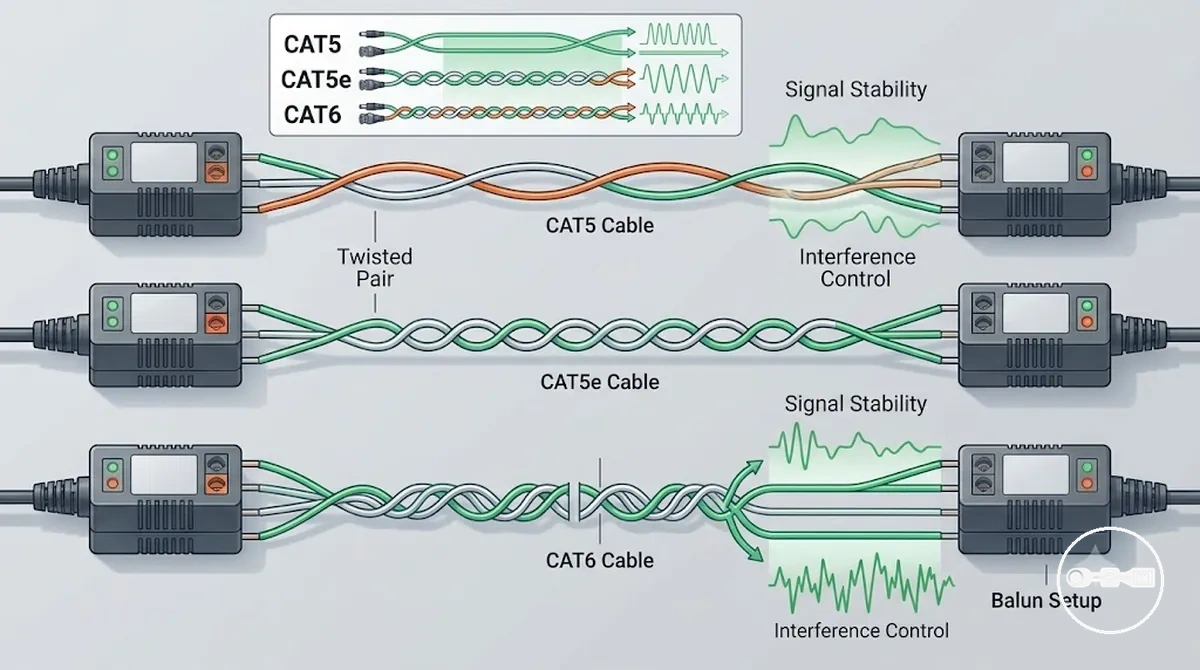 CAT5 CAT5e ve CAT6 kablo standartları CCTV video balun kablolaması ve sinyal iletim karşılaştırması